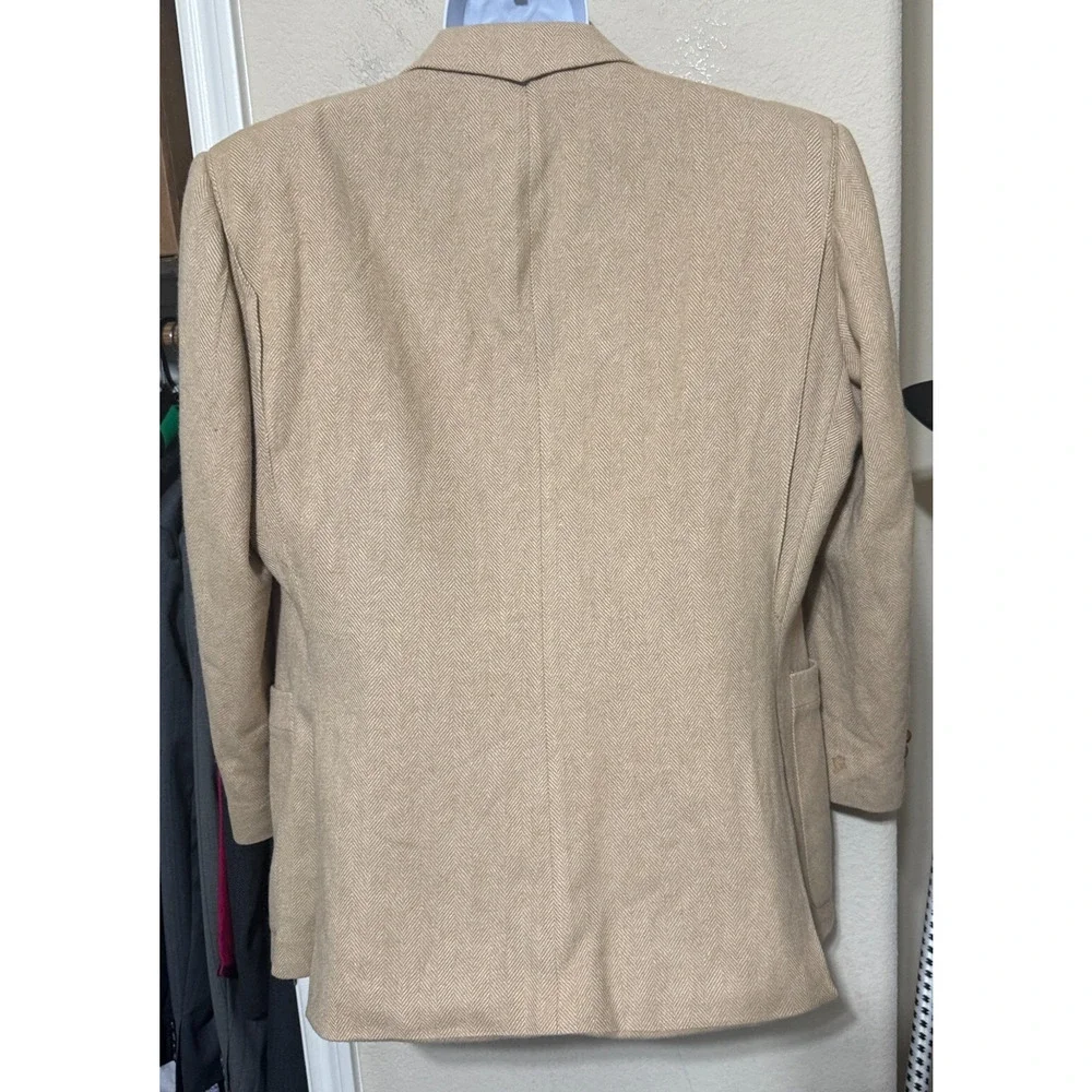 VTG Tweed Jacket Mens 44S Herringbone Beige Wool Blazer USA Union Made custom